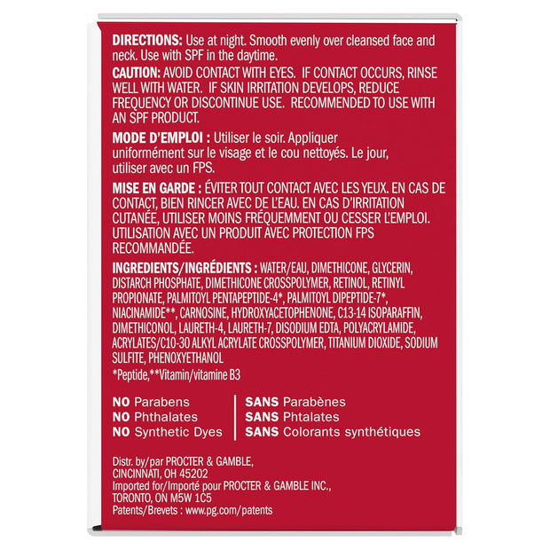 Olay Retinol Face Moisturizer, 24 MAX Anti-Aging Night Cream for Women, Fragrance-Free, Non Greasy - Anti-Wrinkle, Smooth Fine Lines, Tightening, Hydrating Skin Care - Peptides, Glycerin, 1.7 Oz