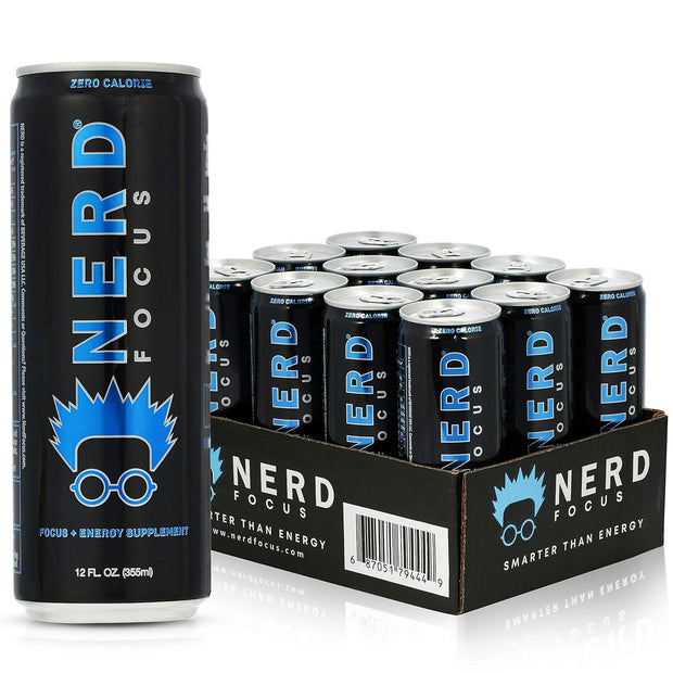 Nerd Focus Zero Calorie Drink | Nootropic Mind Boost & Pre Workout Drink | Sugarfree & Calorie-Free Energy | Mental Clarity, Focus, Performance | Lightly Carbonated | Refreshing Flavor