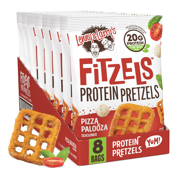 Lenny & Larry's FITZELS Protein Pretzels (Cinnamon Buns) 8 Individual Bags 3 oz Each – High Protein Snacks with 20g of Plant Based Protein – Healthy Vegan Pretzels – Delicious Salty Taste