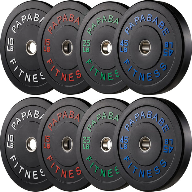 Papababe Weight Plates, 2-Inch Weights Plates Set, Floor Protective Rubber Weight Plates, 10-600lbs Bumper Plates for Barbell Strength Training & Weightlifting (Single/Pair/Full Set)