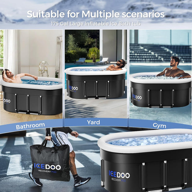 Upgraded 132-Gal Oval Ice Bath Tub with Air Ring, Portable Multi-Layered Cold Plunge Tub - Foldable & Inflatable, with Lid, for Athletes & Adults,Ideal for Home, Gym & Outdoor Use