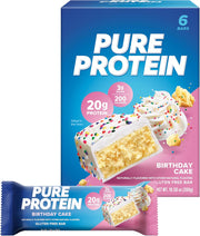 Pure Protein Bars, High Protein, Nutritious Snacks to Support Energy, Low Sugar, Gluten Free, Birthday Cake, 1.76 Ounce (Pack of 6)