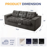 MAXYOYO 3 Seater Couch for Living Room, Boneless Couch with Tufted Cushion & Backrest, Upholstered Floor Sofa with Armrests, Sofa in A Box, No Assembly Required, Dark Grey