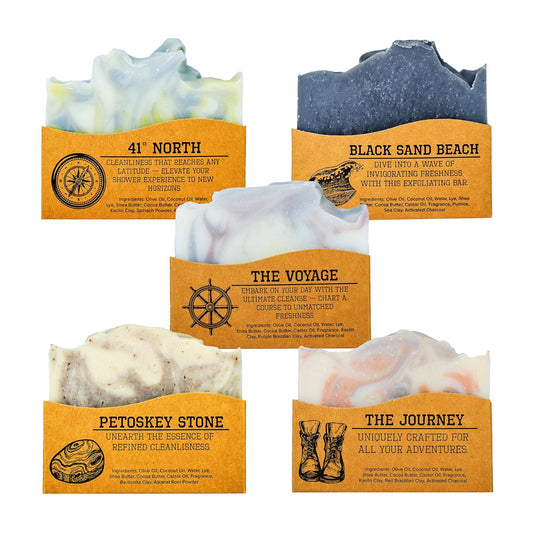 Compass Soap Natural Soap for Men | Skin-Friendly & Chemical-Free Hand Made Soap Bar Gift Set | Best Exfoliating and Cleansing Bar Soap for Men | 5 Oz. Variety Pack of 5
