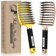 KTKUDY Detangling Brush Getting Knots Out without Pain - Boar Bristles HairBrush Make Hair Shiny & Healthier Vented Detangler Brush for Women Men Kids Wet and Dry Hair (Gold & Green)