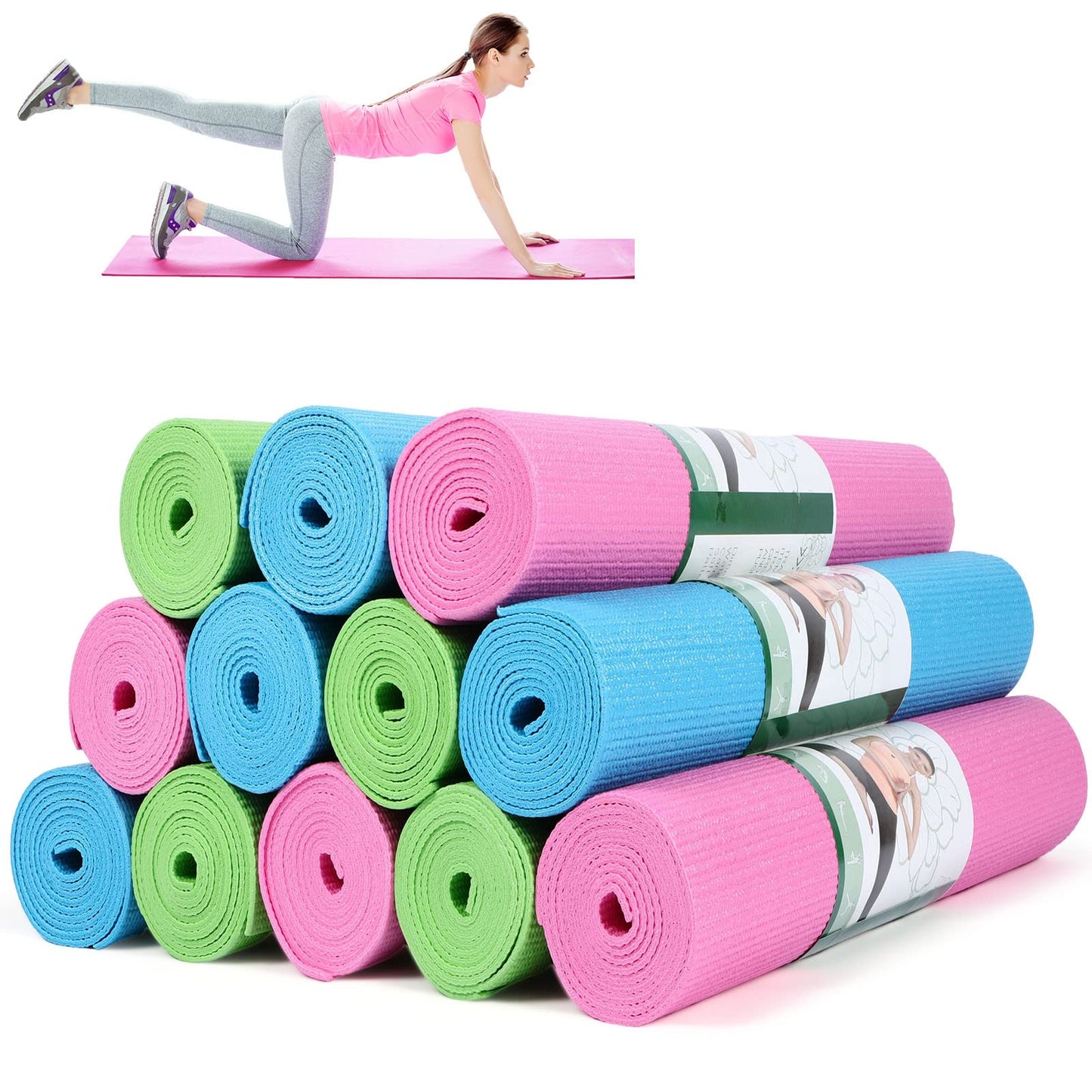 Amylove 12 Pieces Yoga Mats Bulk 68x24x0.12 Inch Exercise Non Slip Fitness Workout Mats for Women Men Home Workout Gym Yoga