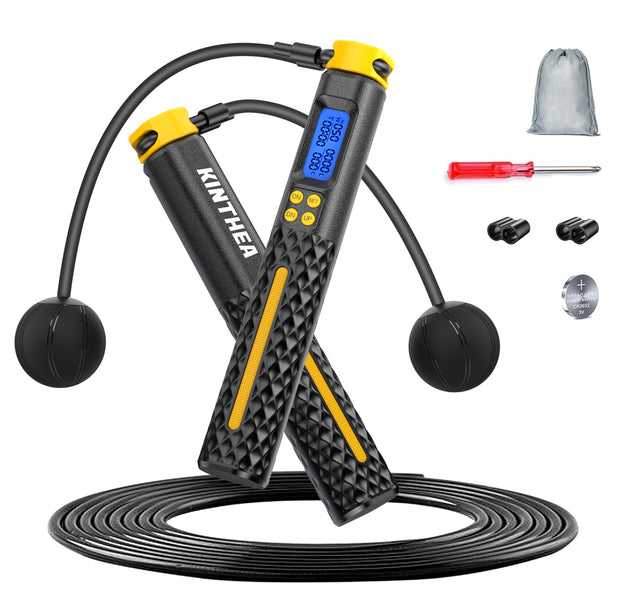 KINTHEA 2 in 1 Smart Jump Rope with Counter and LED Display, Cordless Jumping Rope with Counter for Women, Men, All Age, Adjustable Skipping Rope for Cardio Fitness in Limited Home Space & Outdoor
