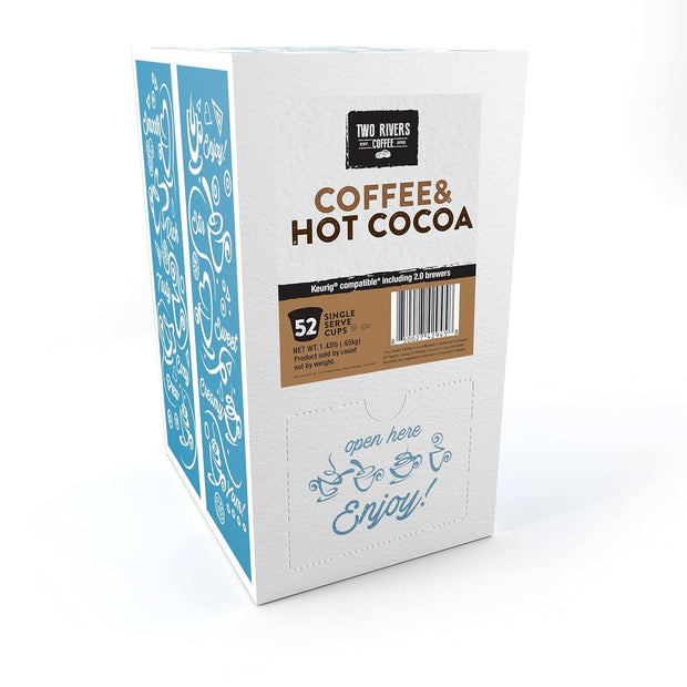 Two Rivers Coffee Hot Chocolate Pods Single Serve Cocoa Variety Sampler Pack Compatible with 2.0 Keurig K-Cup Brewers, 40 Count