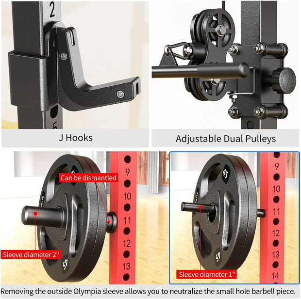Power Cage Multi-Function Power Rack with Cable Crossover System,1800 LBS Capacity Squat Rack with Weight Bench,for Home Gym