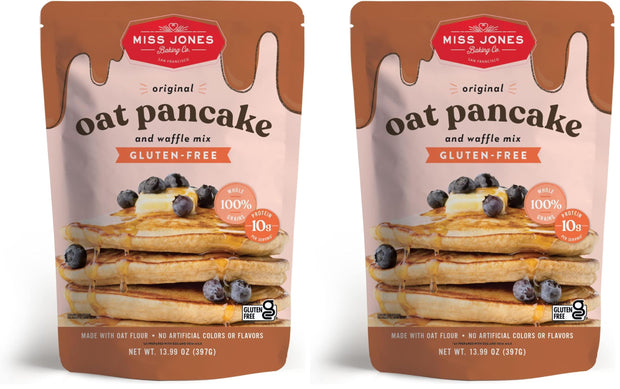 Miss Jones Baking Original Oat Pancake and Waffle Mix - Made with Oat Flour, Gluten Free, 10g of Protein, 100% Whole Grains,13.99 Ounce (Pack of 1)
