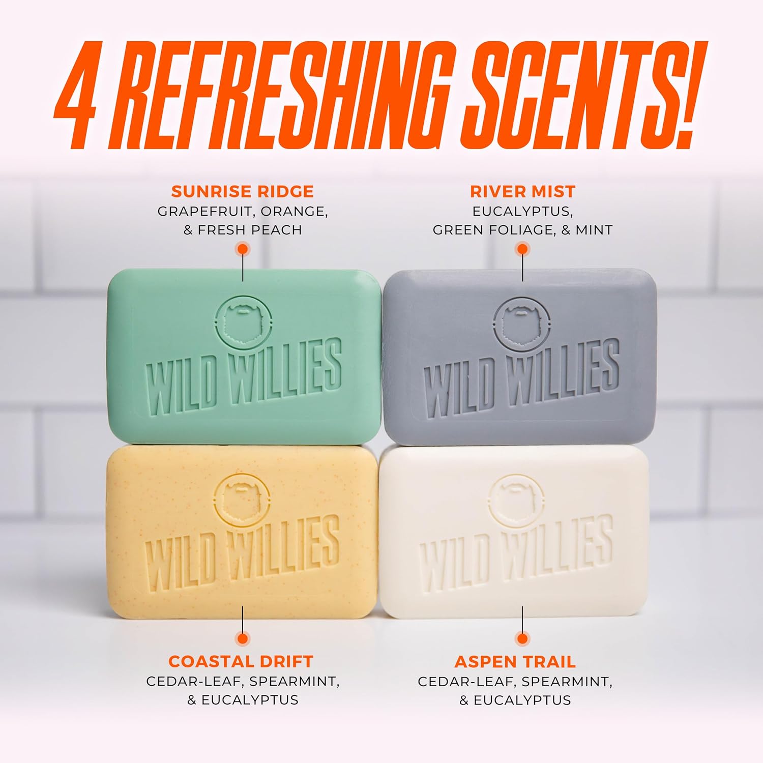 Wild Willies Moisturizing Mens Bar Soap - Bath Soaps with Shea Butter for Odor Protection - Natural Body Bar for Men - River Mist Scent, 3 Pack