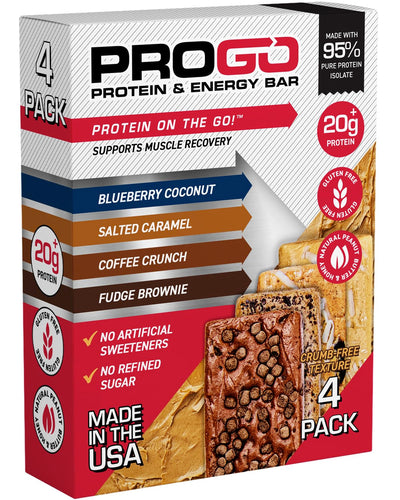 ProGo Protein Bars, Low Sugar, High Protein Snacks (Up to 21g) - 95% Pure Isolate for Faster Muscle Growth & Recovery, Low Calorie, Sweetened w/Peanut Butter & Raw Honey (4-Count, Starter Pack)