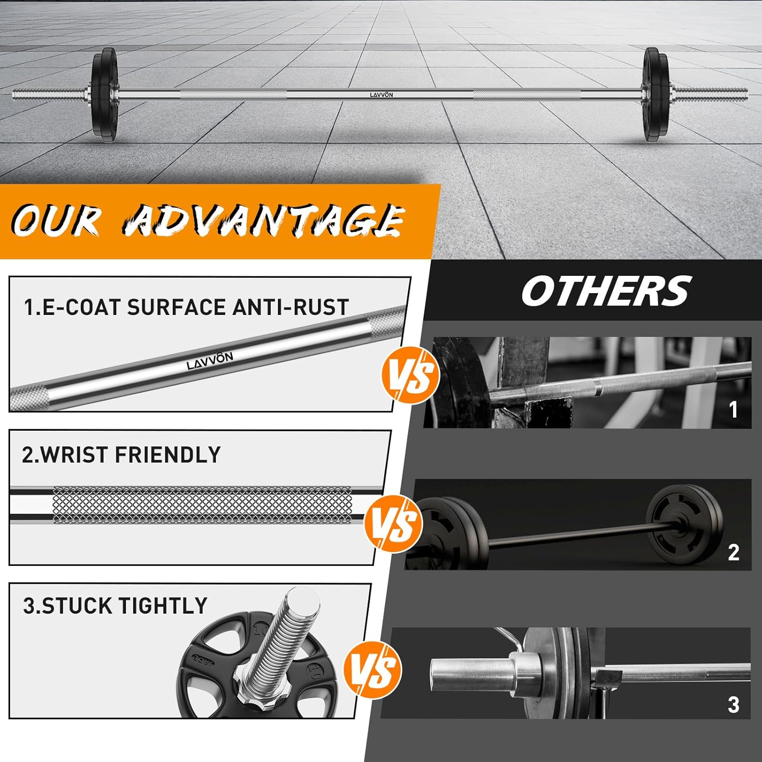55" Weight Lifting Bar, 1" Standard Straight Barbell Bars for Weight lifting, Olympic Barbell Bar for Bench Press/Hip Thrusts/Squats/Lunges for Gym and Home, 2 Star Star-nuts (480lb Weight Capacity)