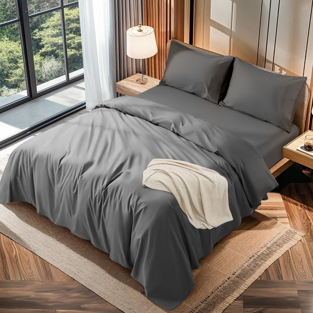 LBRO2M 100% Cotton 1200 Thread Count King Size Sheets Set Deep Pocket Up to16 inches, Bed Sheet 4 Piece (White, King)