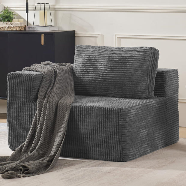 106" Cloud Sectional Couch, Left/Right Facing Convertible Sofa with Deep Seat, L-Shape Modular Upholstered Foam Couch for Living Room Bedroom, No Assembly Required (Corduroy Fabric, Beige)