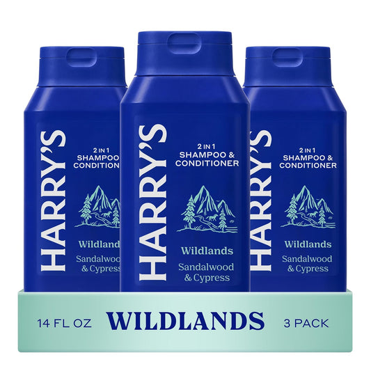 Harry's Men's 2 in 1 Shampoo and Conditioner for All Hair Types - New Wildlands Scent - (3 Pack) 14 fl oz - No Parabens or Sulfates