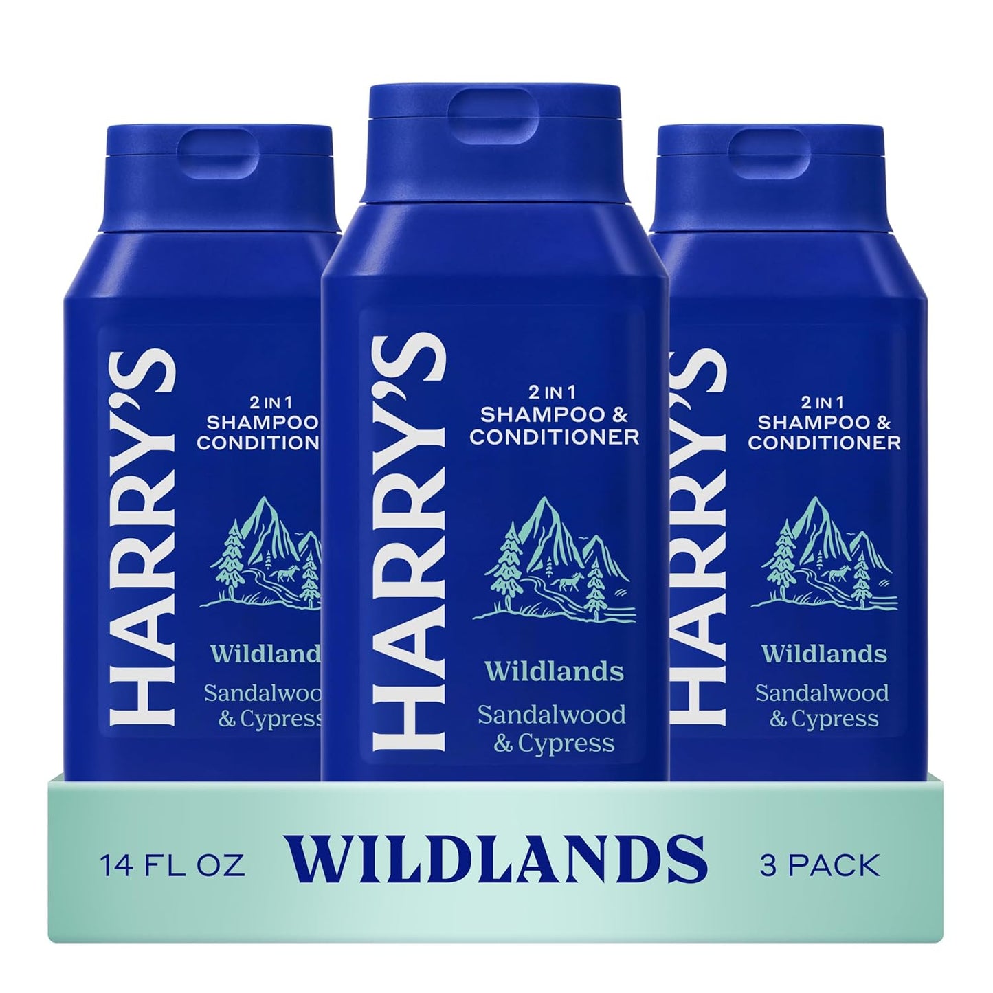 Harry's Men's 2 in 1 Shampoo and Conditioner for All Hair Types - New Wildlands Scent - (3 Pack) 14 fl oz - No Parabens or Sulfates