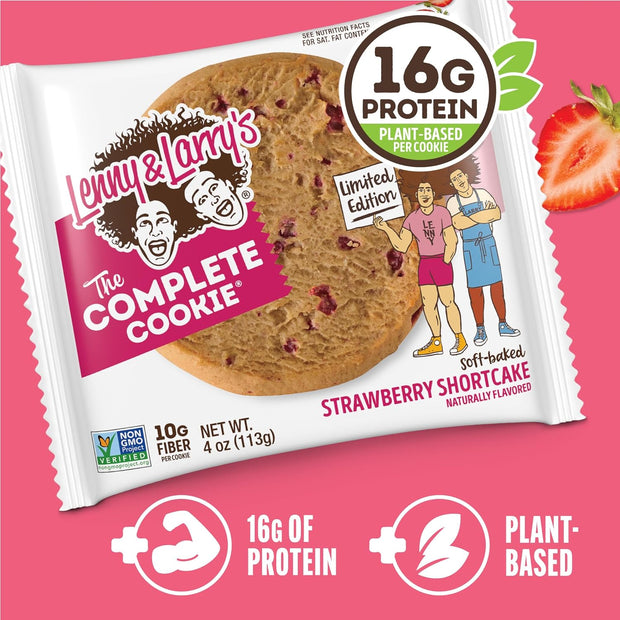 Lenny & Larry's The Complete Cookie, Strawberry Shortcake Limited Edition, Soft Baked, 16g Plant Protein, Vegan, Non-GMO, 4 Ounce (Pack of 12)