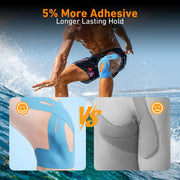 PreCut Kinesiology Tape for Knees, 12 PCS Waterproof KTQUICK Knee Tape for Knee Pain Relief Pre Cut, Original Cotton Athletic Knee Tape, Waterproof & Hypoallergenic Latex-Free for Sports (Black)