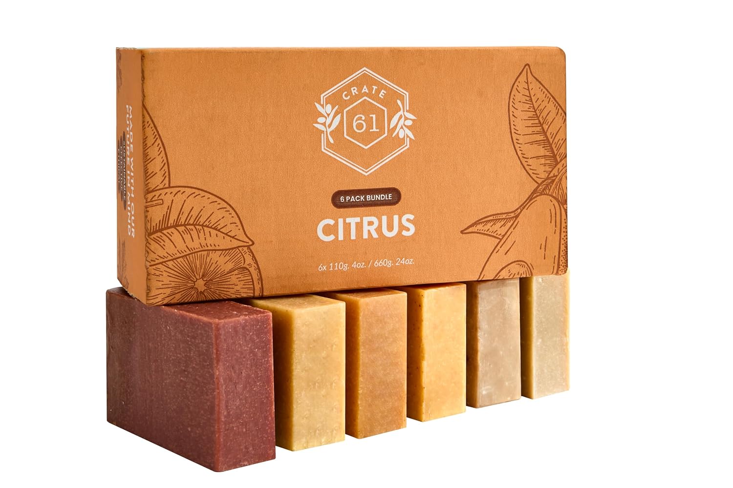 Handmade in Canada, Plant Based Cold Process Natural Bar Soap, With Premium Essential Oils, Dry Skin, Pack of 6 (Citrus)