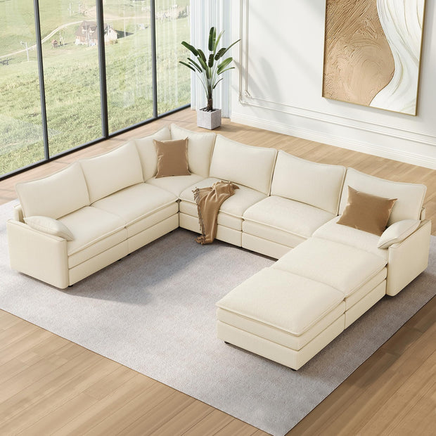Vesgantti 108" Modular Sectional Sofa, Comfy Cloud Couch with Movable Ottoman Deep Seat Chenille L Shaped Modular Sofa, Sectional Couches for Living Room, Bedroom and Apartment, Beige