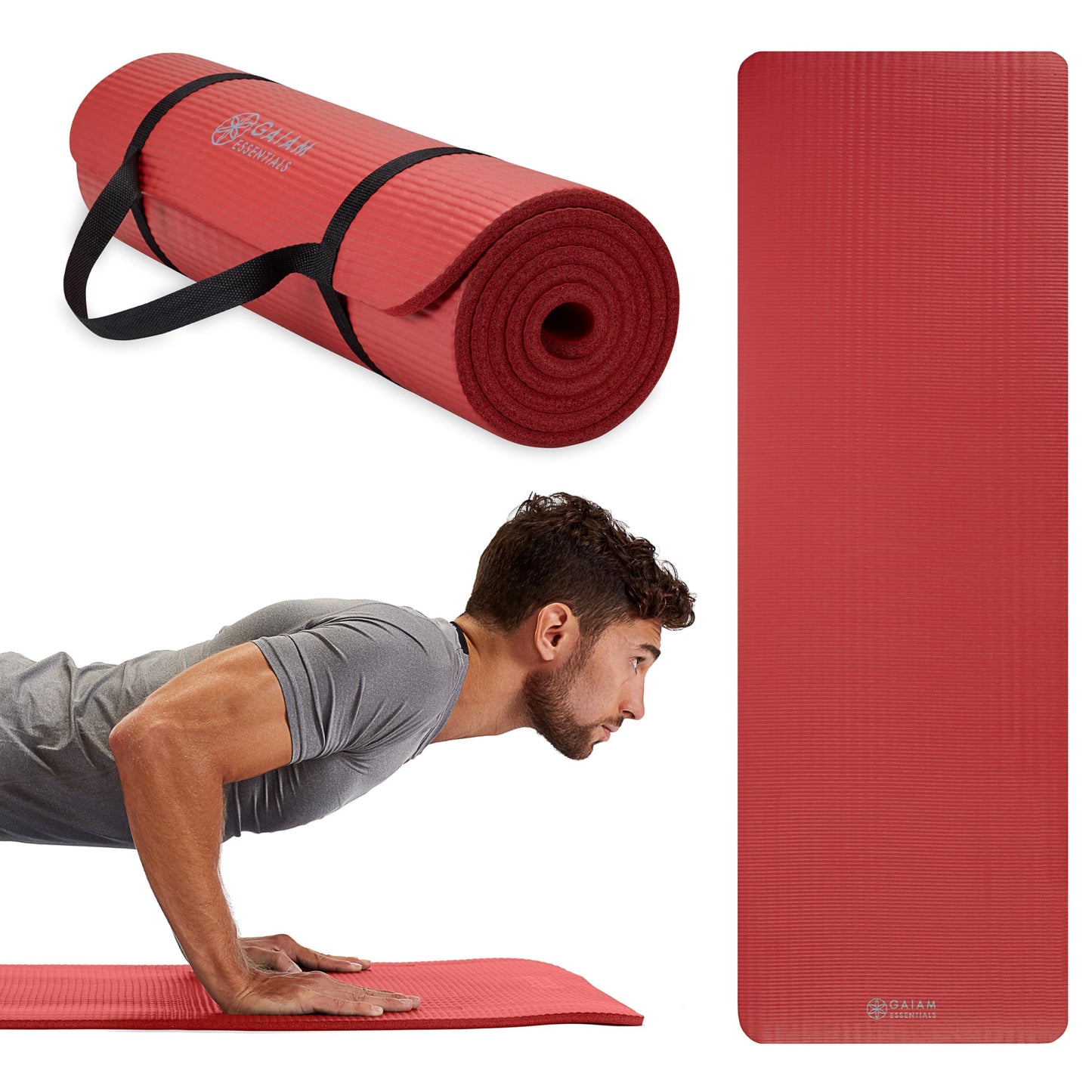 Gaiam Essentials Thick Yoga Mat Fitness & Exercise Mat with Easy-Cinch Yoga Mat Carrier Strap, 72"L x 24"W x 2/5 Inch Thick