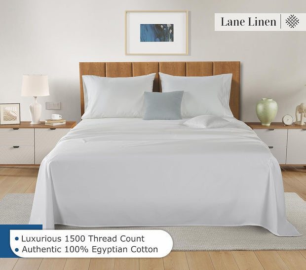 LANE LINEN 100% Egyptian Cotton White Sheets King Size - 1500 TC, 4 Pc - Luxury Sateen Weave Cotton King Size Sheets Set - 15" Extra Deep Pocket King Sheets Sets - White Bed Sheets