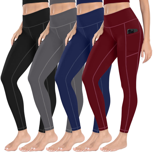 MIRITY High Waist Yoga Leggings with Pockets for Women - Buttery Soft Workout Stretchy Yoga Pants Pack of 4