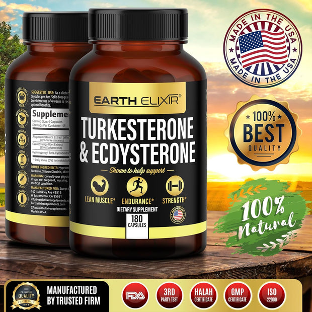 Turkesterone & Ecdysterone – Natural Testosterone Support, 2-in-1 High Potency Turkesterone Supplement for Men & Women with 95% Beta Ecdysterone - Made in USA & 3rd Party Tested - 180 Capsules