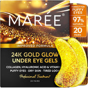 MAREE 24k Gold Under Eye Gels for Dark Circles and Puffiness - Collagen & Hyaluronic Acid Skincare Gel Pads - Gold Eye Patches for Puffy Eyes and Dark Circles - Under Eye Masks - Travel Essentials