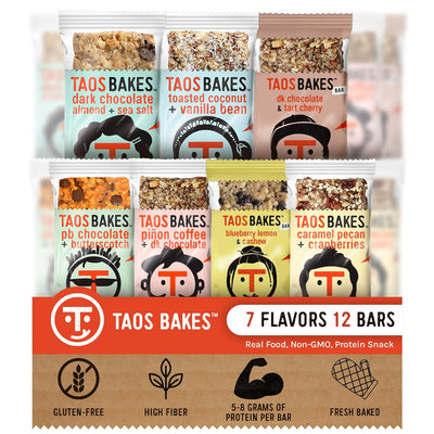 Taos Bakes - Variety Pack - Breakfast Bars - High Protein and High Fiber packed Granola Bars - Gluten Free & Non-GMO - Healthy Snacks for Adults & Kids – Trail Mix Bars - 12 Pack, 1.8oz ea