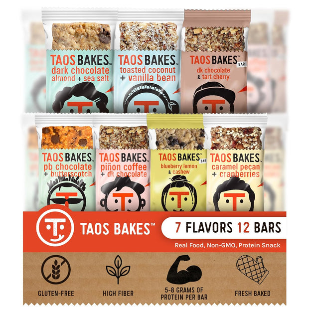 Taos Bakes - Variety Pack - Breakfast Bars - High Protein and High Fiber packed Granola Bars - Gluten Free & Non-GMO - Healthy Snacks for Adults & Kids – Trail Mix Bars - 12 Pack, 1.8oz ea