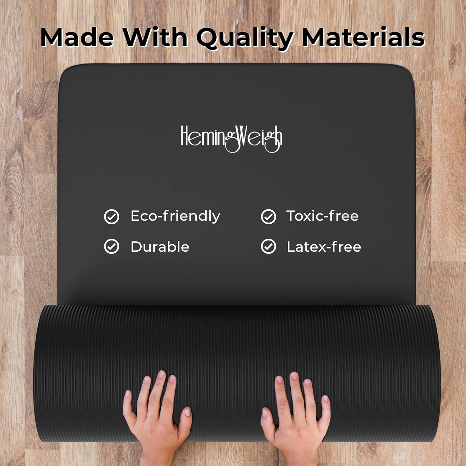 HemingWeigh 1 Inch Extra Thick Non Slip Yoga Mat - Exercise Mats for Home Workouts, Black (70"L x 23"W)