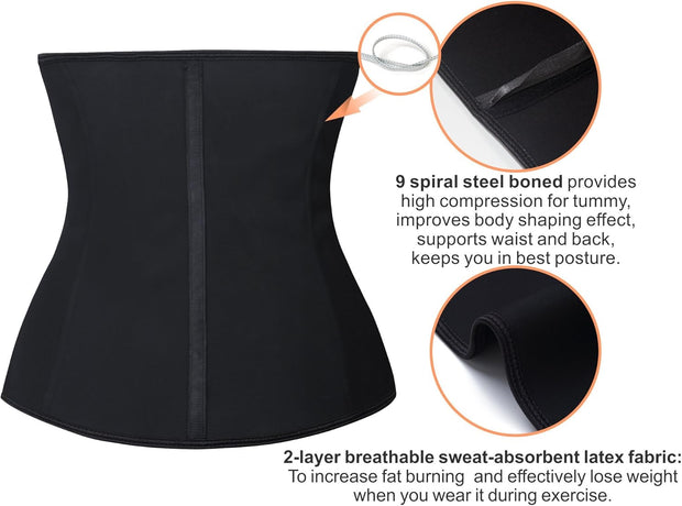 YIANNA Latex Waist Trainer for Women Tummy Control Zipper Underbust Corset Cincher Hourglass Body Shaper