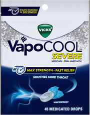 Vicks VapoCool Severe Sore Throat Drops, Max Strength Menthol, Soothes Sore Throat Pain, Winterfrost Flavor, 225ct (5-pack of 45ct)