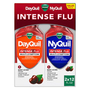 Vicks DayQuil & NyQuil Intense Flu Liquid, Value Pack, Over-The-Counter, Multi-Symptom, Powerful Relief for Body Aches, Fever, Headache, Sore Throat, and Cough, 6 Hour Relief, Cherry Flavor, 12 FL OZ