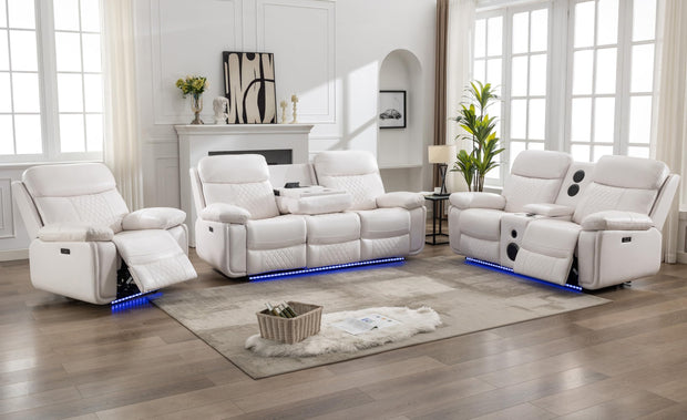 Power Recliner Sofa Set of 3 Piece with Bass Speakers for Living Room,Faux Leather Electric Zero Gravity 3 Seater Reclining Couch with Wireless Charger and Loveseat Theater Chair with LED Lights,Black