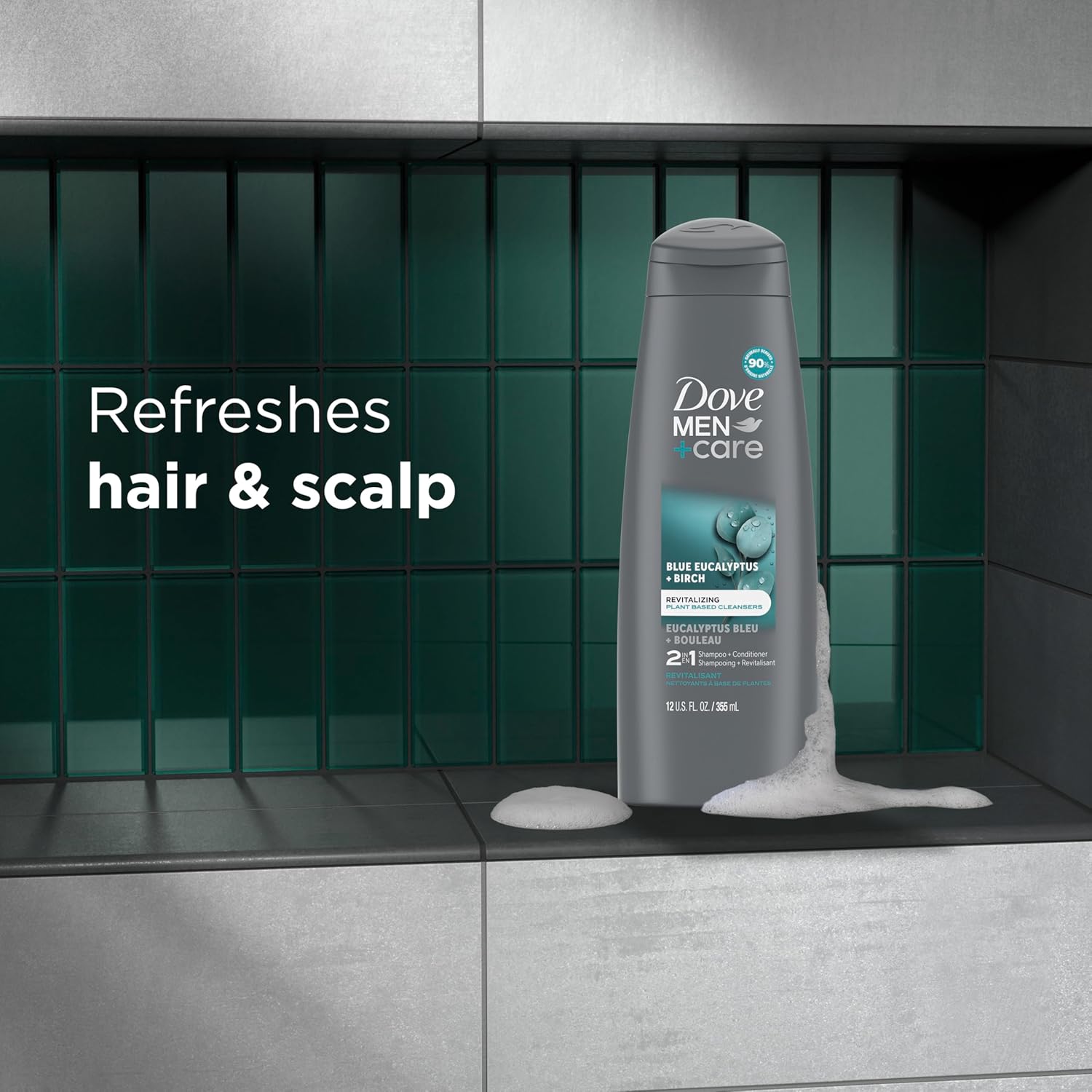 DOVE MEN + CARE 2 in 1 Shampoo & Conditioner Eucalyptus & Birch For Healthy-Looking Hair Naturally Derived Plant Based Cleansers 12 oz