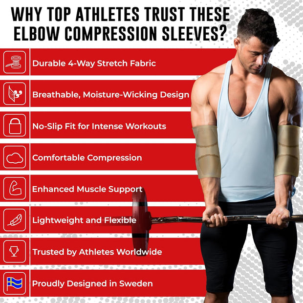 Nordic Lifting Elbow Compression Sleeves (1 Pair) – Support for Pain Relief, Tendonitis, Golfer’s & Tennis Elbow Recovery