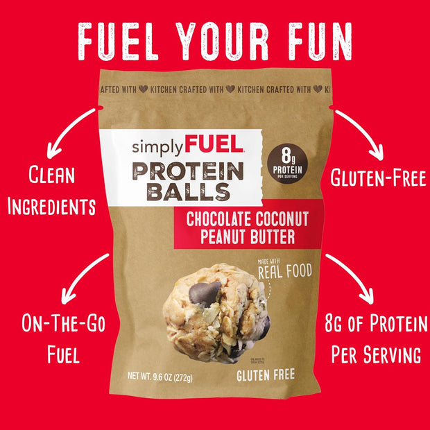 simplyFUEL Whole Food Protein Balls with Probiotics - Chocolate Coconut Peanut Butter Snacks - 8g Protein Snack - Gluten Free Energy Balls