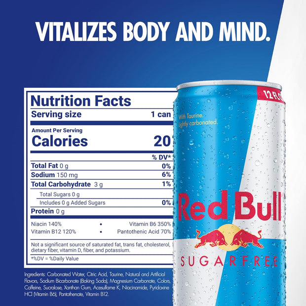 Red Bull Sugar Free Energy Drink with 114mg Caffeine plus Taurine & B Vitamins, 12 Fl Oz, Pack of 24 Cans