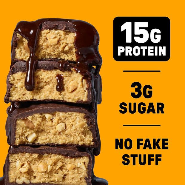 JUNKLESS Protein Bars - Chocolate Peanut Butter - 15g Protein, No Added Sugar, Gluten Free, High Fiber, Delicious Taste and Texture, Satisfying, Healthy Snack for Energy - 12 Bars