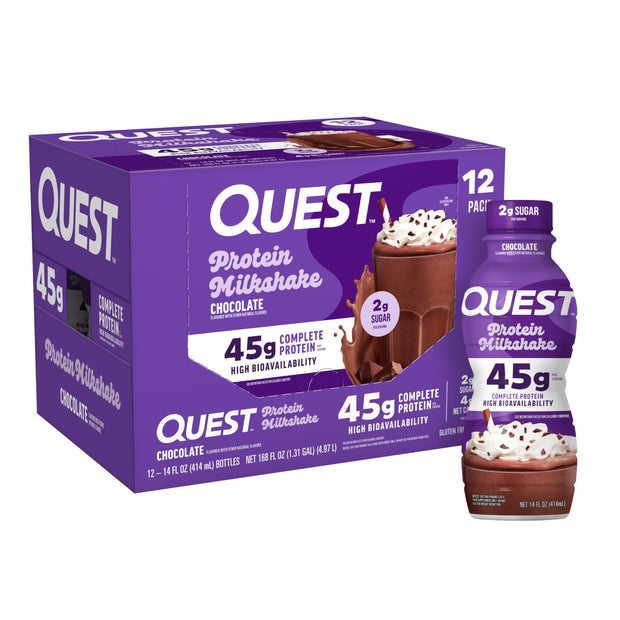 Quest Nutrition Vanilla Protein Shake, 45g Protein, 2g Sugar, 3g Net Carbs, Ready to Drink, Gluten Free, 12 Count