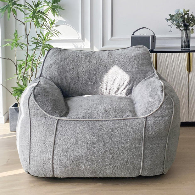 MAXYOYO Giant Bean Bag Chair for Adults, Stuffed Living Room Bean Bag Chair with Armrest, Large Fluffy Bean Bag Sofa with Filler, Accent Chair Sofa Floor Chair with Pocket for Dorm Reading, Beige