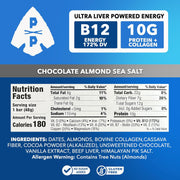 Primal Power Liver Powered Nutrition Bars - B12 Energy Boost, 10g Protein, Vitamins, Minerals, Collagen, Zero Added Sugar, Gluten Free - Pack of 12 (Chocolate Almond Sea Salt Flavor)