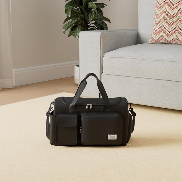 Sports Gym Duffel Bag with Shoes Compartment and Dry Wet Separated Pocket for Men and Women - Overnight Weekender Training Handbag Yoga Bag - Black