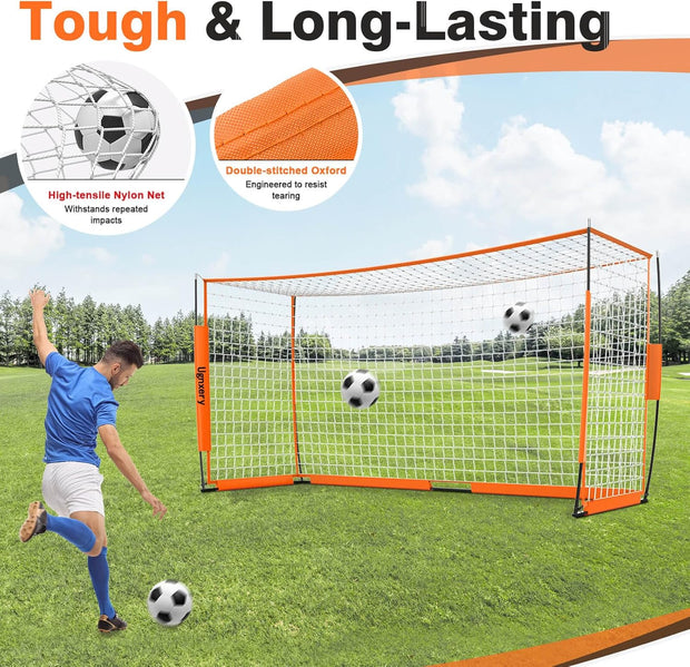 Portable Soccer Goal, Detachable 12x6 FT Soccer Goals Net for Backyard, Quick Setup Training Equipment with 1 Carry Bag, 1 Football, 12 Training Cones