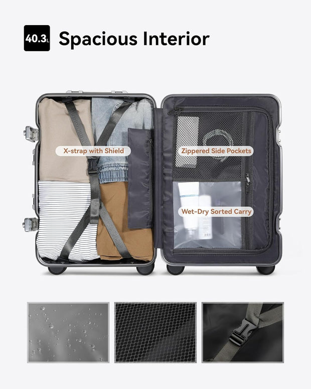 LUGGEX All Aluminum Carry On Luggage with Wheels - Zipperless Hardshell Suitcase with TSA Lock (Silver, 20 Inch)