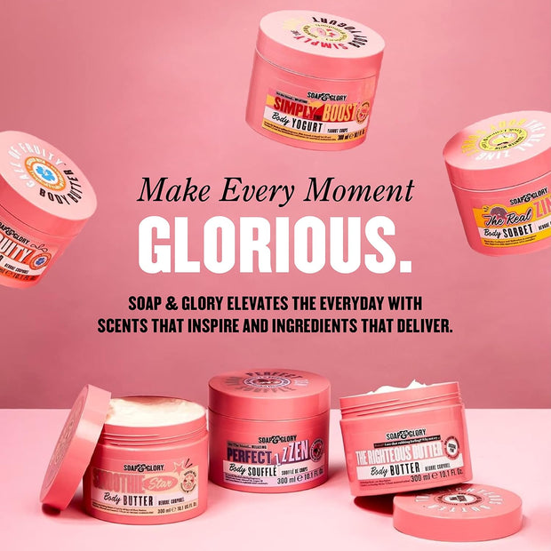 Soap & Glory The Righteous Moisturizing Body Butter - Hydrating Vegan Body Moisturizer for Dry Skin with Shea Butter, Vitamin E & Rosehip Seed Oil - Rich Cream for Women & Men (300ml)