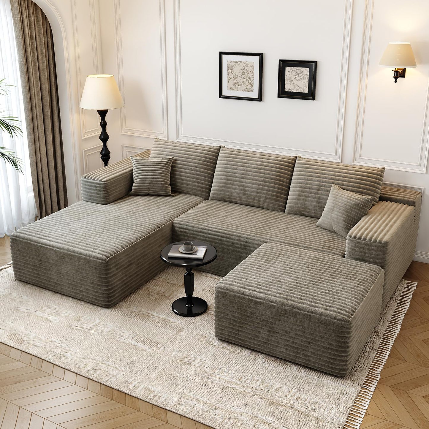 107.5" Cloud Modular Sectional Sofa with 1 Ottoman,Modern Minimalist Upholstered Couches, Comfort U Shaped Sofa for Living Room,Deep Seat Corner Couch，No Assembly Required (Black,Left Facing Chaise)